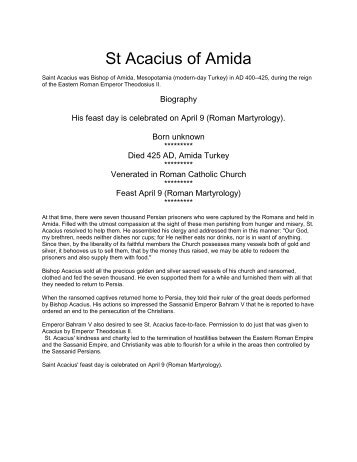 St Acacius of Amida - The Mystical Side of God