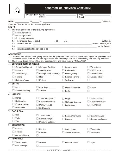 Condition Of Premises Addendum Tenant Screening Credit
