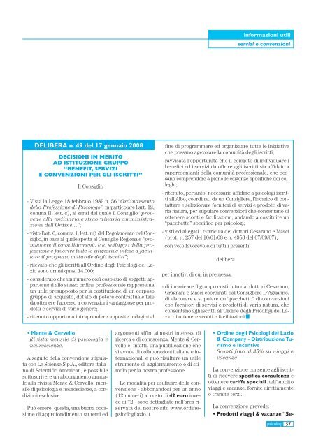 Servizi e convenzioni per gli iscritti - Ordine degli Psicologi del Lazio