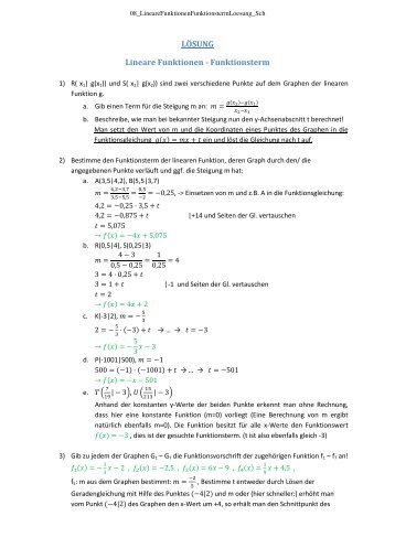 LÃSUNG Lineare Funktionen - Funktionsterm - Mathe-oli.de