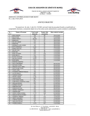 Nr. 2 din 19.05.2010 ANUNÅ¢ COLECTIV - CAS Mures
