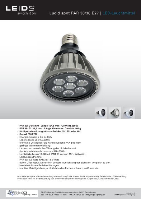 Lucid spot PAR 30/38 E27 | LED-Leuchtmittel - REGO-Lighting GmbH