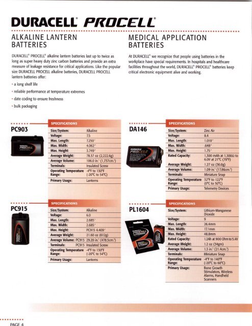 Duracell - Professional Battery Products - Full Line Catalog