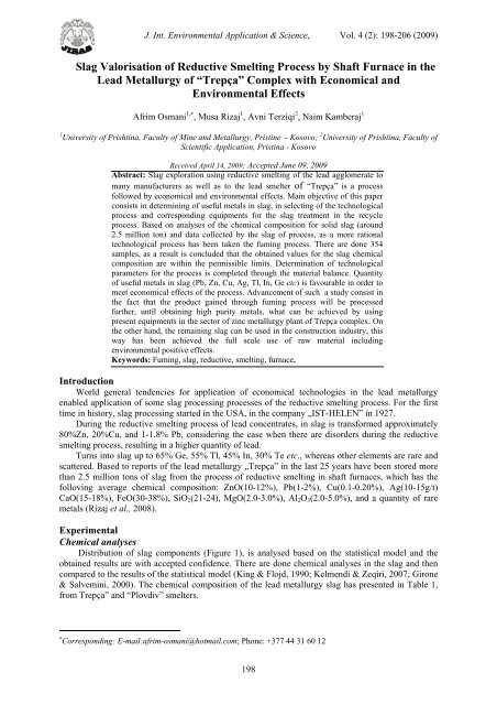 Slag Valorisation of Reductive Smelting Process by Shaft Furnace in ...