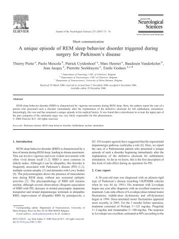 A unique episode of REM sleep behavior disorder triggered during ...