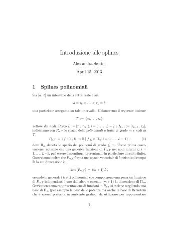 (parte Sestini) : B--splines e curve B-spline