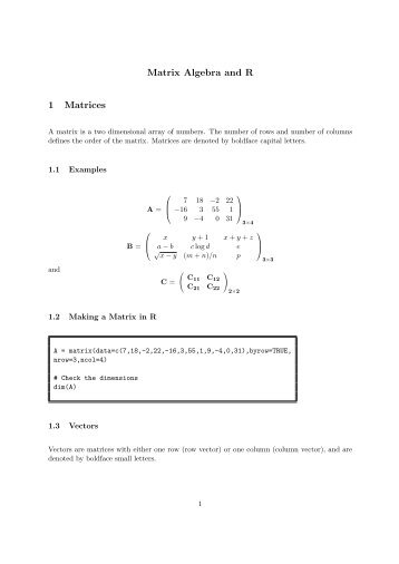 Matrix Algebra and R 1 Matrices