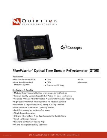 FiberWarriorâ¢ Optical Time Domain Reflectometer (OTDR) - Quiktron
