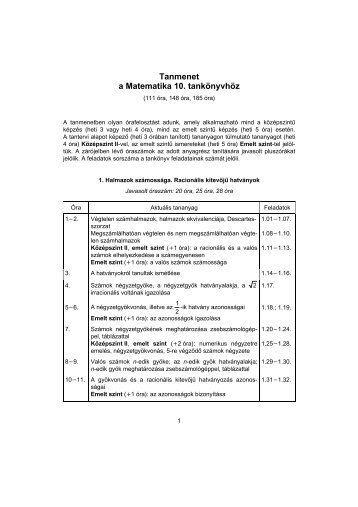 Matematika 10. tanmenet