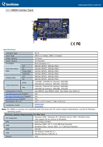 Specifications Interface Type PCI-E Input Type DB15 ... - TCS Controls