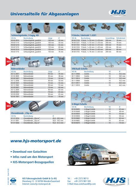 Lieferprogramm 2010 • Oktober 2009 - HJS-Motorsport