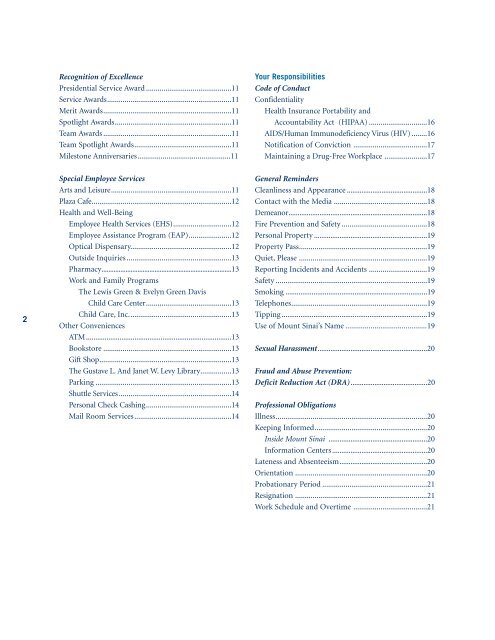Employee Handbook - Mount Sinai Hospital