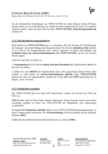 Anschlussbeispiele: TWIN-CENTER von Fleischmann - LDT