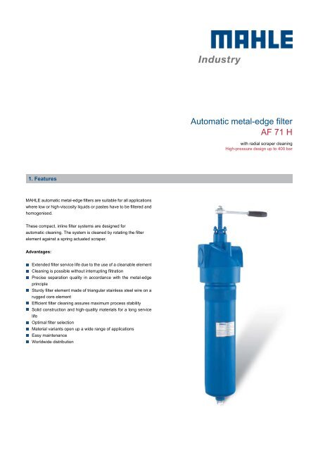 Automatic metal-edge filter AF 71 H - MAHLE Industry - Filtration