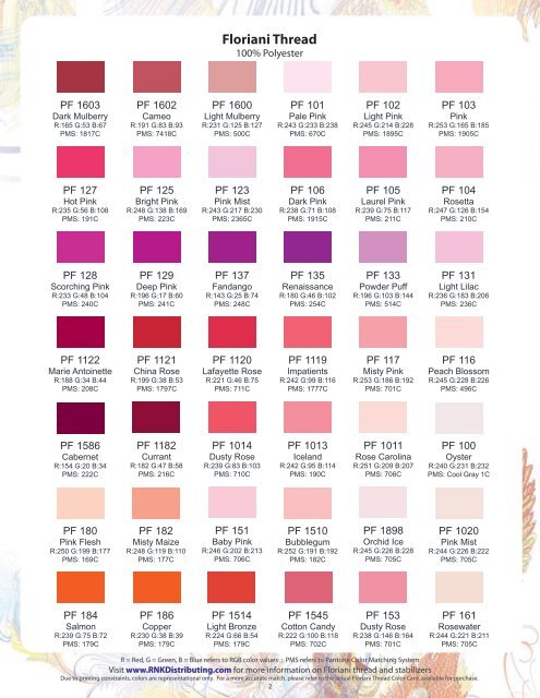 Pantone Embroidery Thread Color Chart