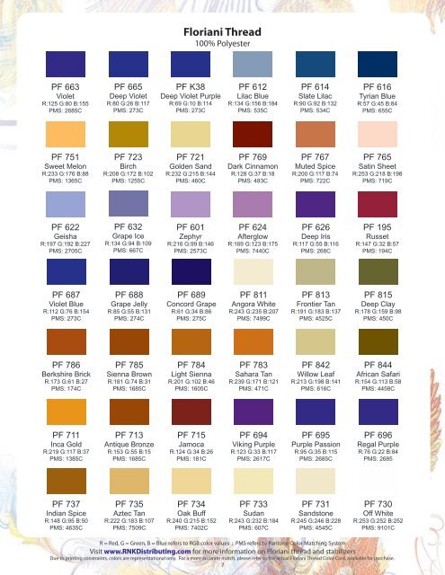 Iris Embroidery Thread Color Chart