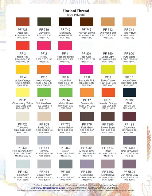 Pms Thread Color Chart