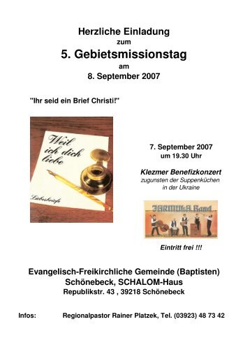 5. Gebietsmissionstag - Schalom-Haus