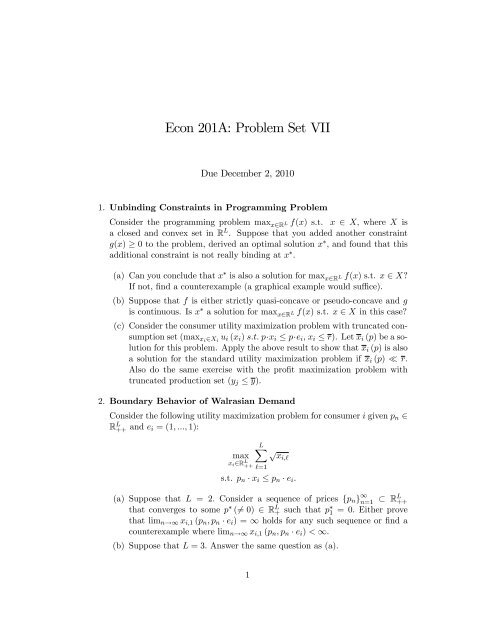 Econ 1a Problem Set Vii