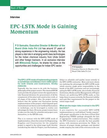 Interview EPC-LSTK Mode is Gaining Momentum - Uhde India Limited