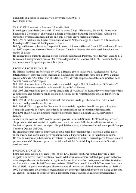 Curriculum Carlo Vella - Lions: Distretto 108 L