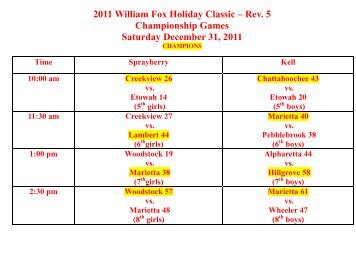 2011 William Fox Holiday Classic â Rev. 5 Championship ... - ccjbc