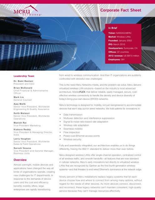 Corporate Brochure - Meru Networks