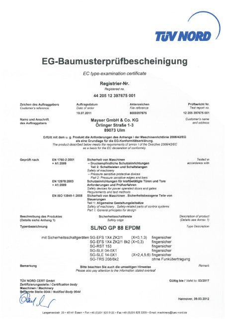 SL/NO GP 88 EPDM - Mayser Sicherheitstechnik