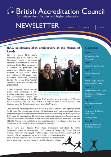 NEWSLETTER British Accreditation Council - BAC