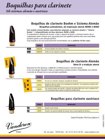 Boquilhas para clarinete austrÃ­aco - vandoren