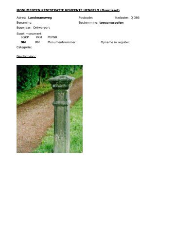 MONUMENTEN REGISTRATIE GEMEENTE HENGELO (Overijssel ...