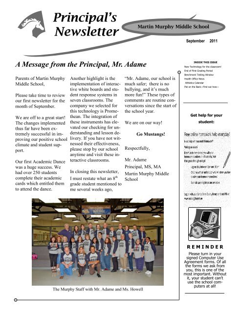 Principal's Newsletter - Martin Murphy Middle School