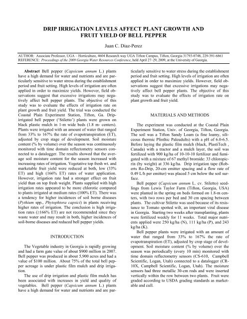 DRIP IRRIGATION LEVELS AFFECT PLANT GROWTH AND FRUIT YIELD OF BELL PEPPER
