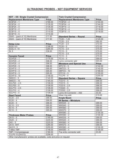 62508 NDT PRICE LIST 2011.indd - NDT Equipment Services Ltd