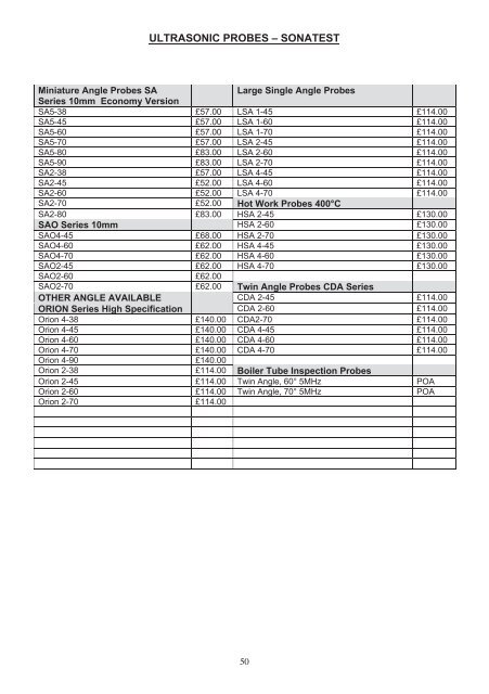 62508 NDT PRICE LIST 2011.indd - NDT Equipment Services Ltd