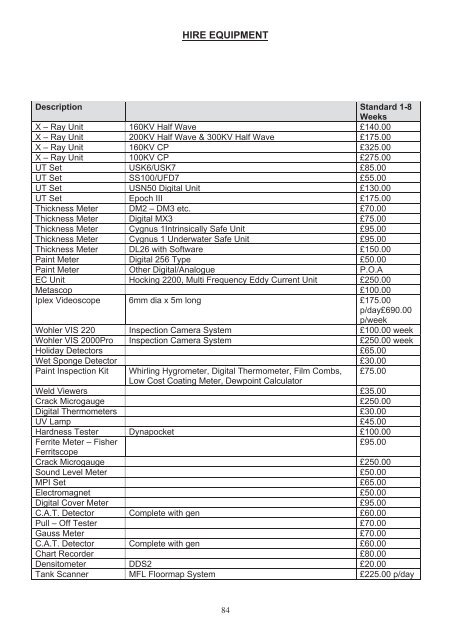 62508 NDT PRICE LIST 2011.indd - NDT Equipment Services Ltd