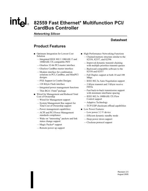IntelÂ® 82559 Fast Ethernet* Multifunction PCI/CardBus Controller ...
