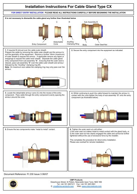 Installation Instructions For Cable Gland Type Cx Cmp Products