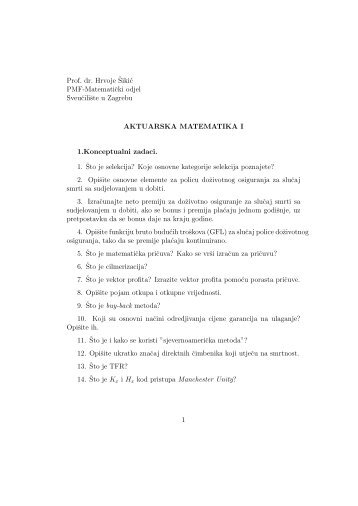 Aktuarska matematika I - zadaci za vježbu