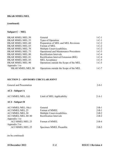 HKAR-MMEL/MEL Master Minimum Equipment List/Minimum ...