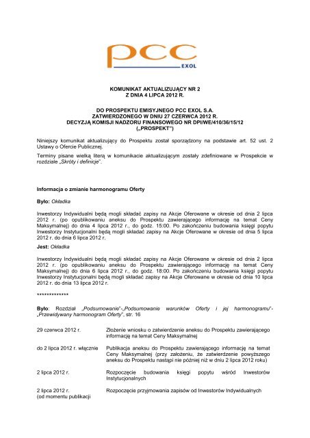Komunikat aktualizujÄcy nr 2 - PKO BP SA BDM