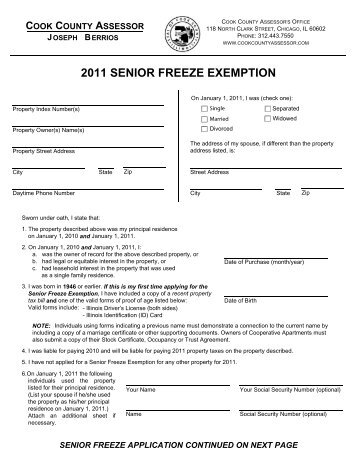 2011 senior freeze exemption cook county assessor