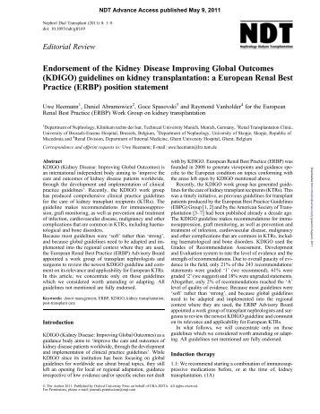 (KDIGO) guidelines on kidney transplantation