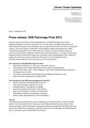 Press release: ZKB Patronage Prize 2012 - Zürcher Theater Spektakel