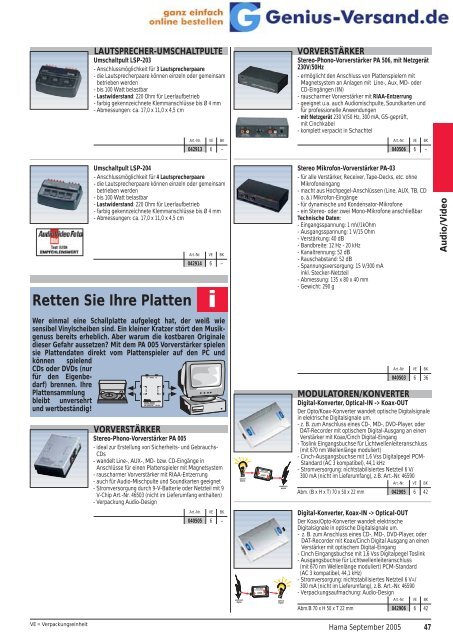 Hama Zubehör Katalog Audio/Video SAT ... - Genius-Versand.de