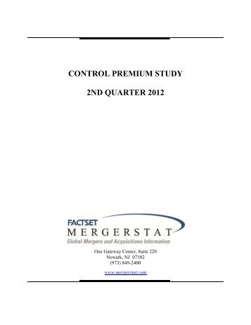 CONTROL PREMIUM STUDY 2ND QUARTER 2012 - BVMarketData