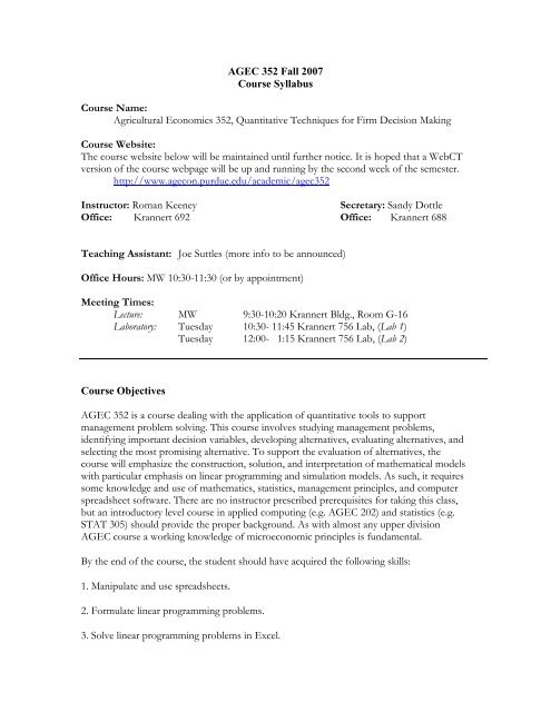 AGEC 352 Fall 2007 Course Syllabus Course Name - Department of ...