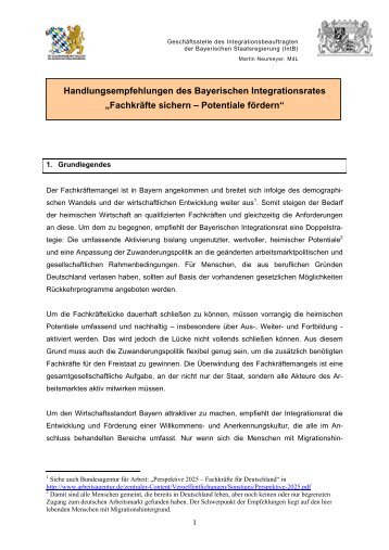 Handlungsempfehlungen des Bayerischen Integrationsrates ...