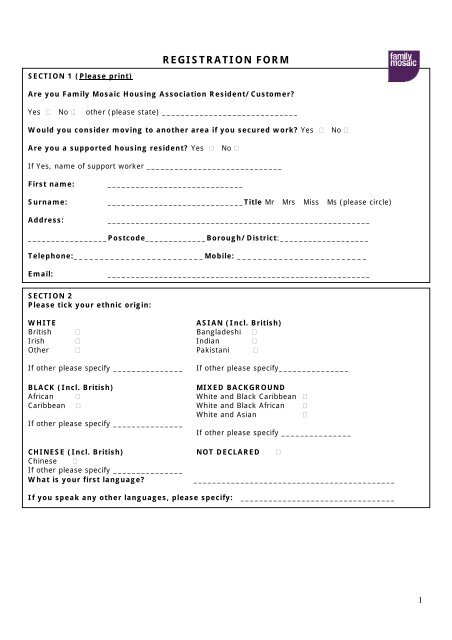 REGISTRATION FORM - Family Mosaic