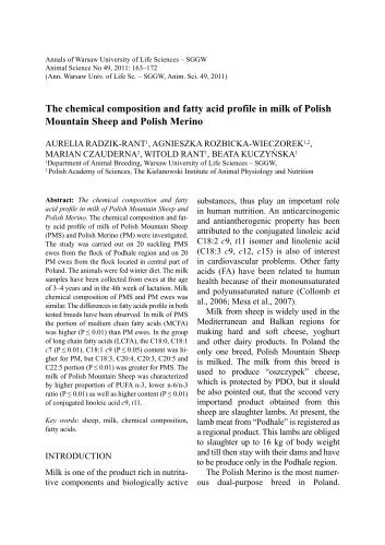 The chemical composition and fatty acid profile in milk of Polish ...